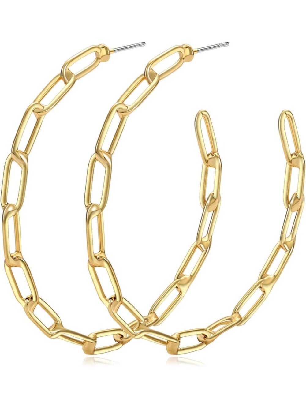 Chic 14K Gold Paperclip Chain Hoop Earrings - Shiny Big Link Design for Women